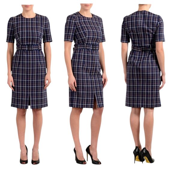Hugo Boss "Ditania" Women's Size 4 Multi-Color Belted Short Sleeve Sheath Dress - Picture 1 of 13